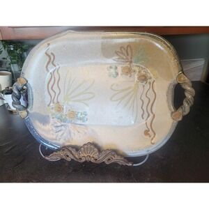 Handmade Coastal Pottery Turtle Serving Platter Nautical Ceramic Tray Beach